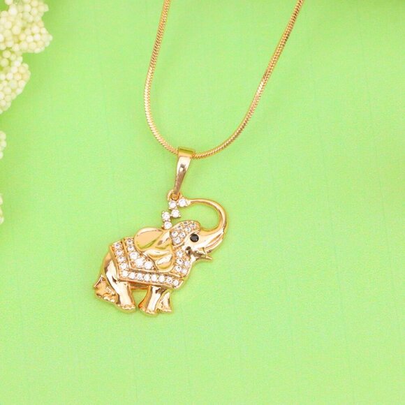 Rose Gold Elephant Pendant with Crystal Accents and Raised Trunk Detail,XPPT1619 - Picture 4 of 13